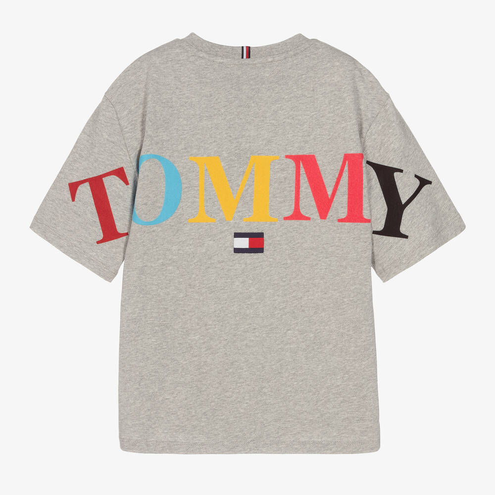 Tommy Hilfiger-Teen Boys Grey Cotton Logo T-Shirt | Childrensalon Outlet