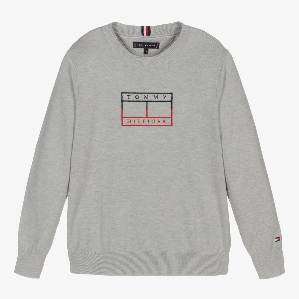 Tommy Hilfiger - Teen Boys Grey Knitted Sweater | Childrensalon