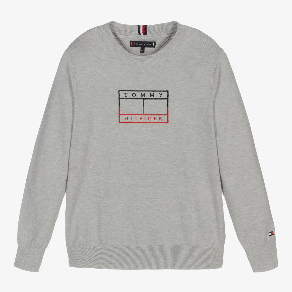 Tommy Hilfiger - Pull gris en maille Ado garçon | Childrensalon