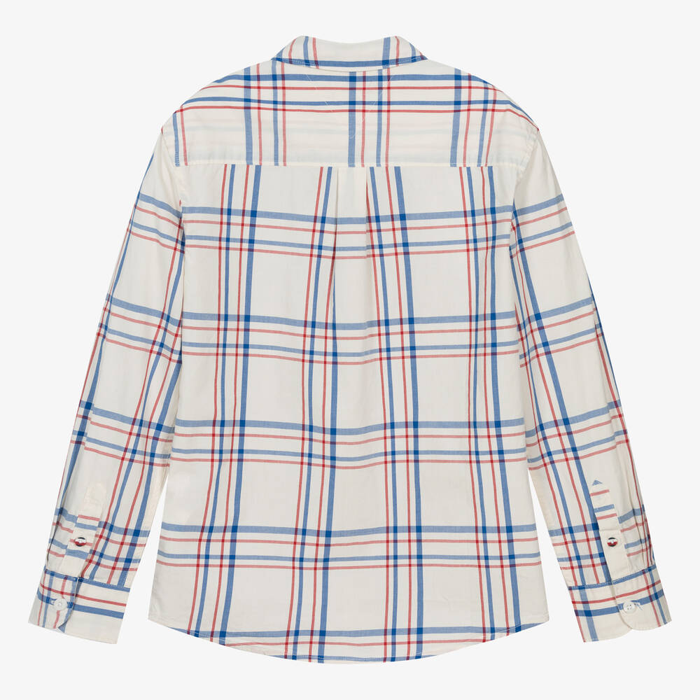 Tommy Hilfiger-Teen Boys Ivory Checked Cotton Shirt | Childrensalon Outlet