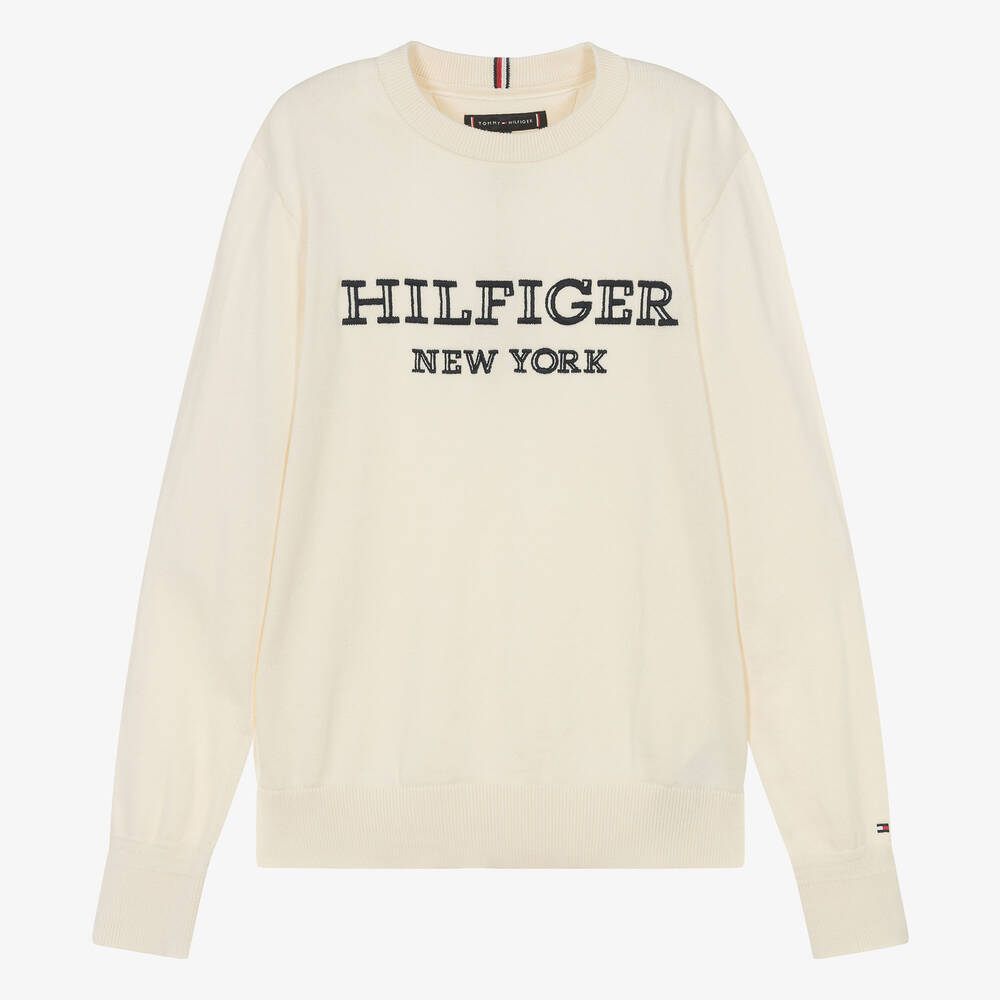 Tommy Hilfiger Pull ivoire en coton ado garcon Childrensalon Outlet