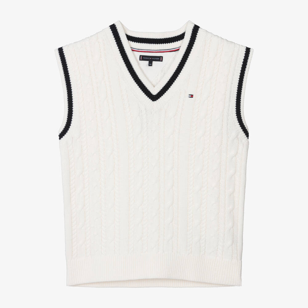 Tommy Hilfiger - Teen Boys Ivory Cotton Knit Sweater Vest | Childrensalon