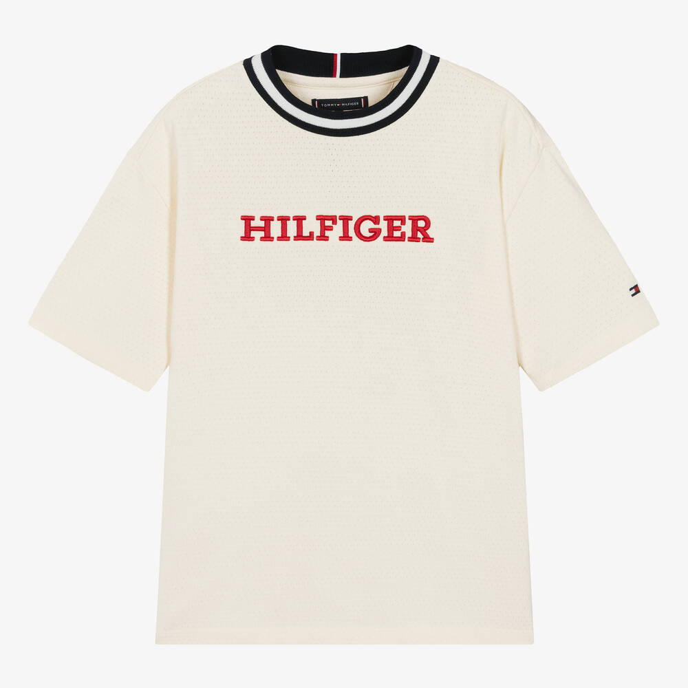Tommy Hilfiger-Кремовая хлопковая футболка для мальчиков-подростков | Childrensalon Outlet