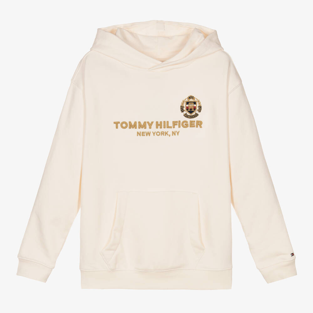 Tommy Hilfiger - Teen Boys Ivory Logo Cotton Hoodie | Childrensalon