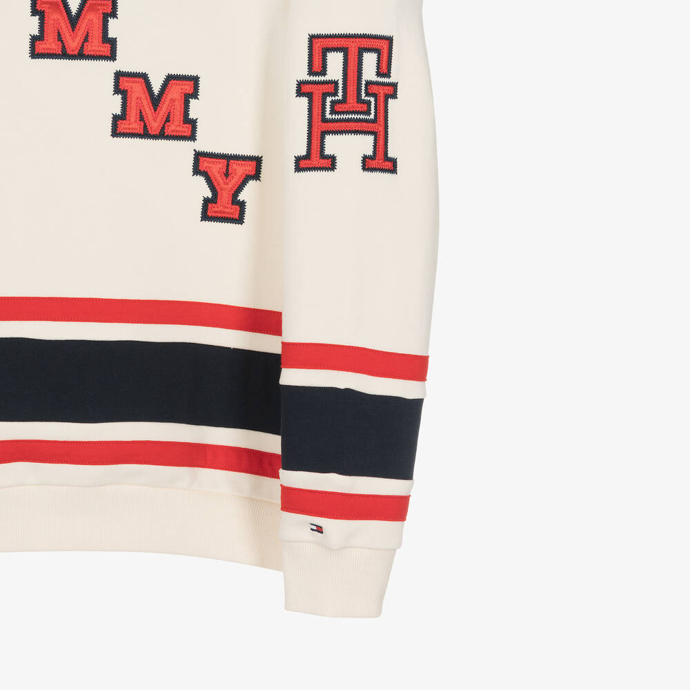 Tommy Hilfiger-Teen Boys Ivory & Red Cotton Hoodie | Childrensalon Outlet