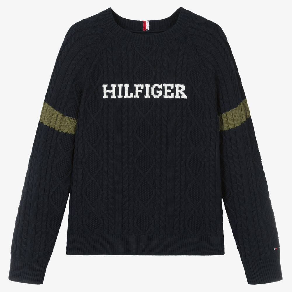 Tommy Hilfiger - Teen Boys Navy Blue Cable Knit Sweater | Childrensalon