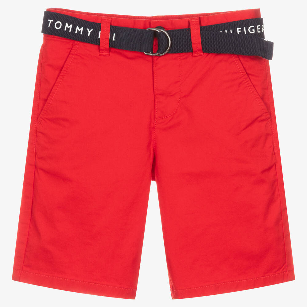 Tommy Hilfiger - شورت تشينو تينز ولادي قطن عضوي تويل لون أحمر | Childrensalon