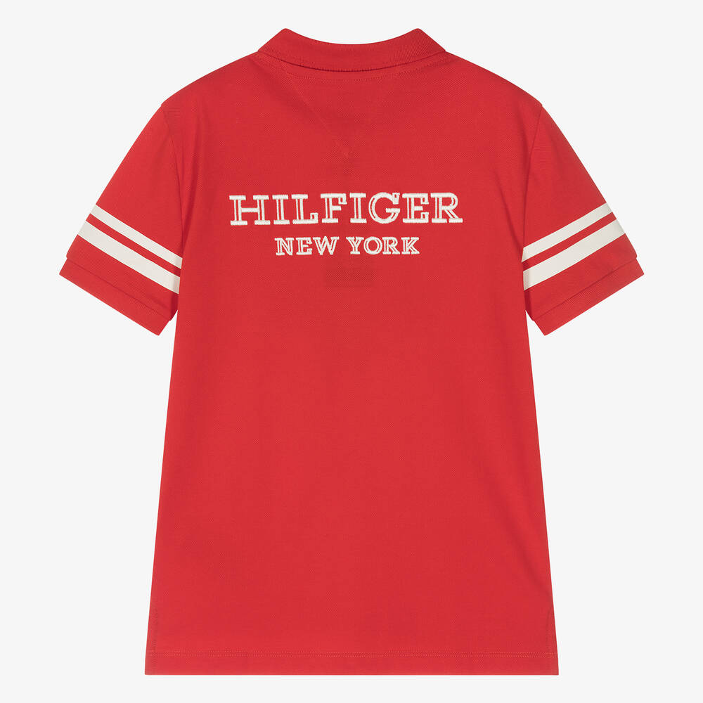 Tommy Hilfiger-Teen Boys Red Cotton Polo Shirt | Childrensalon Outlet