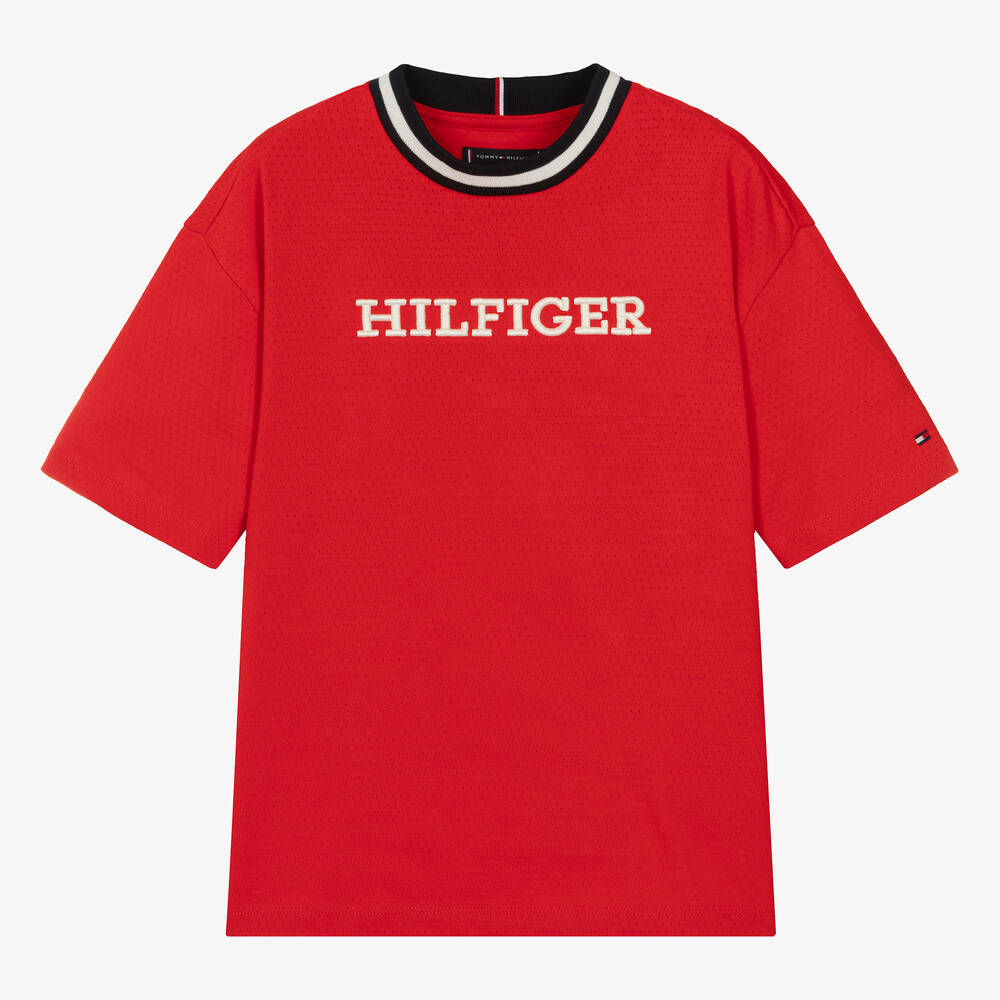 Tommy Hilfiger-Teen Boys Red Cotton T-Shirt | Childrensalon Outlet