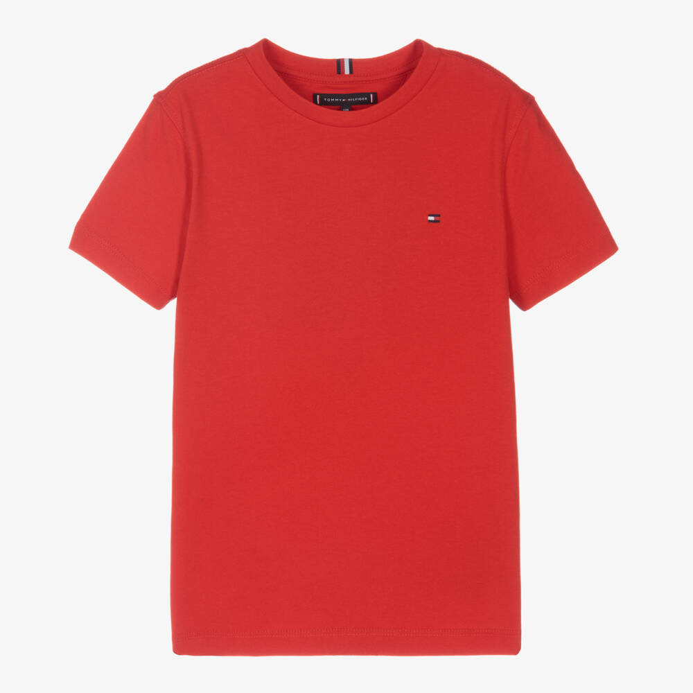 Tommy Hilfiger-Teen Boys Red Cotton T-Shirt With Flag Logo | Childrensalon Outlet