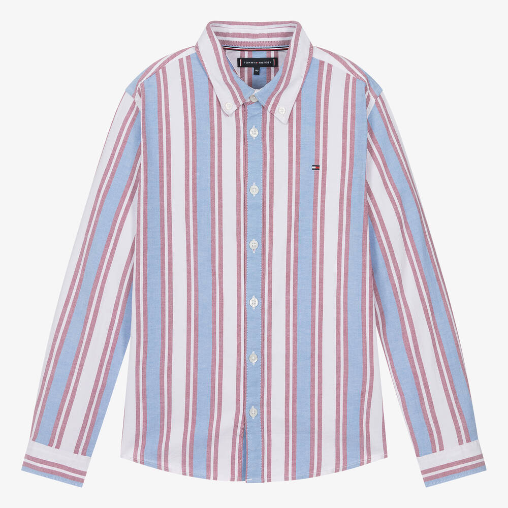 Tommy Hilfiger-Teen Boys Red Striped Oxford Cotton Shirt | Childrensalon Outlet