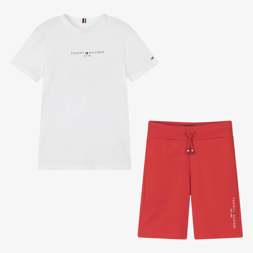 Tommy Hilfiger-Teen Boys Red & White Cotton Shorts Set | Childrensalon Outlet