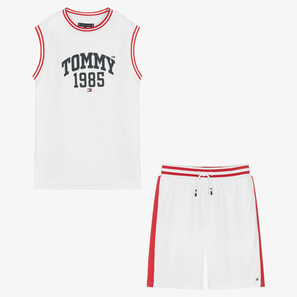 Tommy Hilfiger - Teen Boys White Basketball Shorts Set | Childrensalon