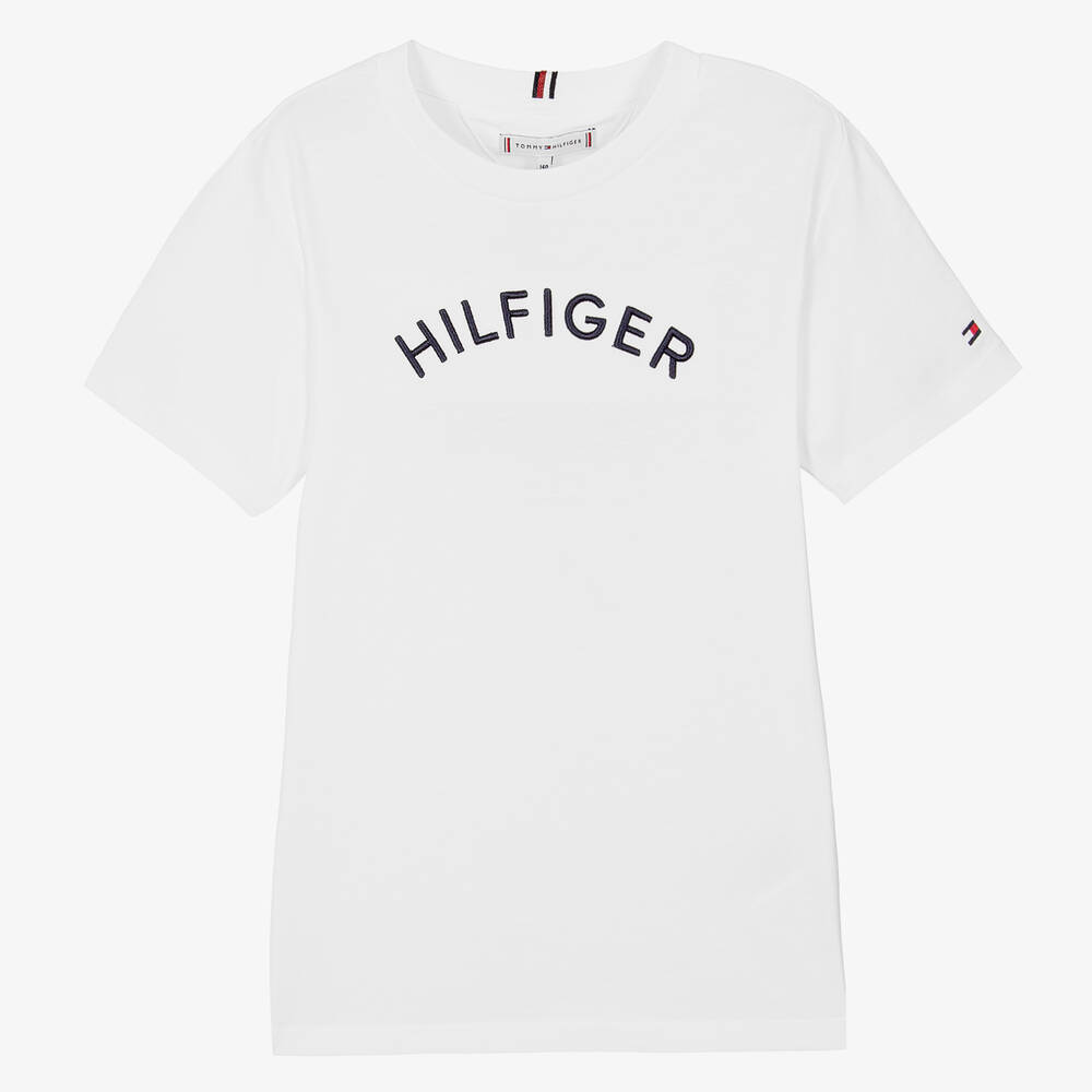 Tommy Hilfiger - تيشيرت تينز ولادي قطن لون أبيض | Childrensalon