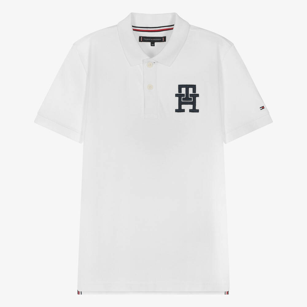 Tommy Hilfiger-Teen Boys White Cotton Monogram Polo Shirt | Childrensalon Outlet