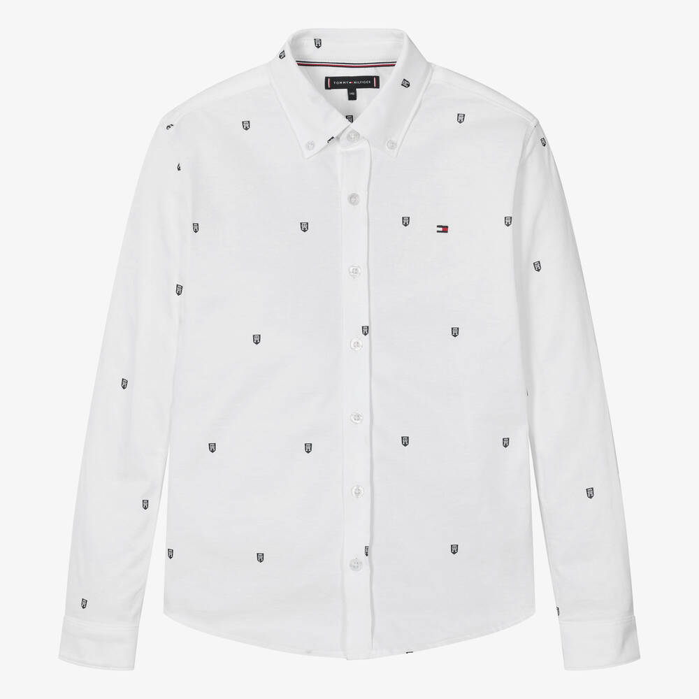 Tommy Hilfiger - Teen Boys White Cotton Monogram Shirt | Childrensalon