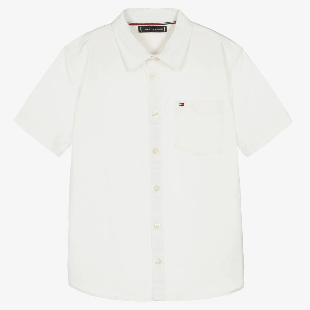 Tommy Hilfiger - قميص تينز ولادي قطن لون أبيض | Childrensalon