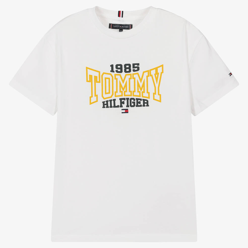 Tommy Hilfiger - تيشيرت تينز ولادي قطن لون أبيض | Childrensalon