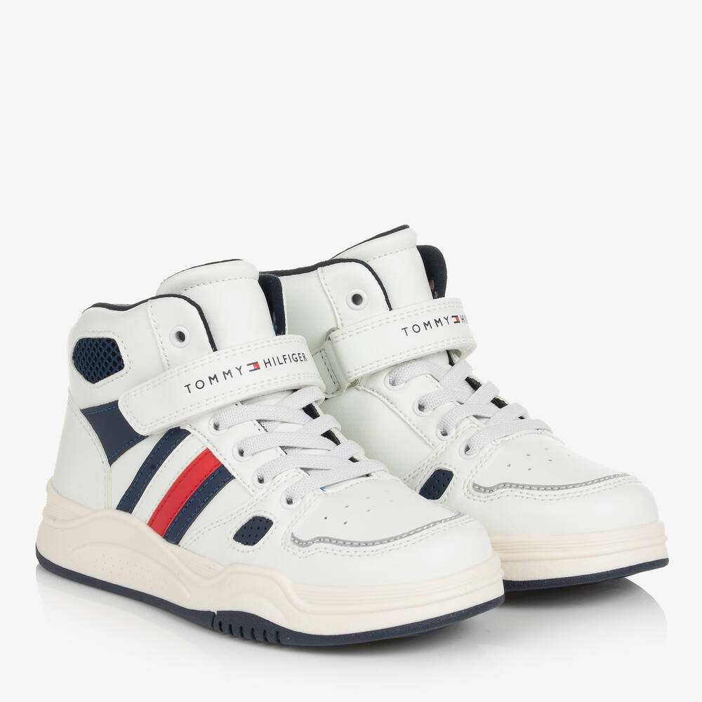 Tommy Hilfiger - Teen Boys White Faux Leather High Tops | Childrensalon