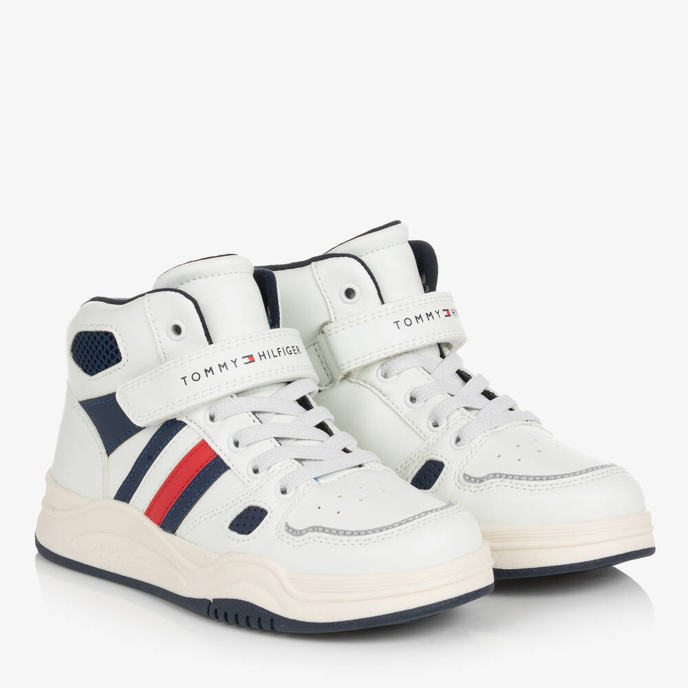 Tommy Hilfiger-Teen Boys White Faux Leather High Tops | Childrensalon Outlet