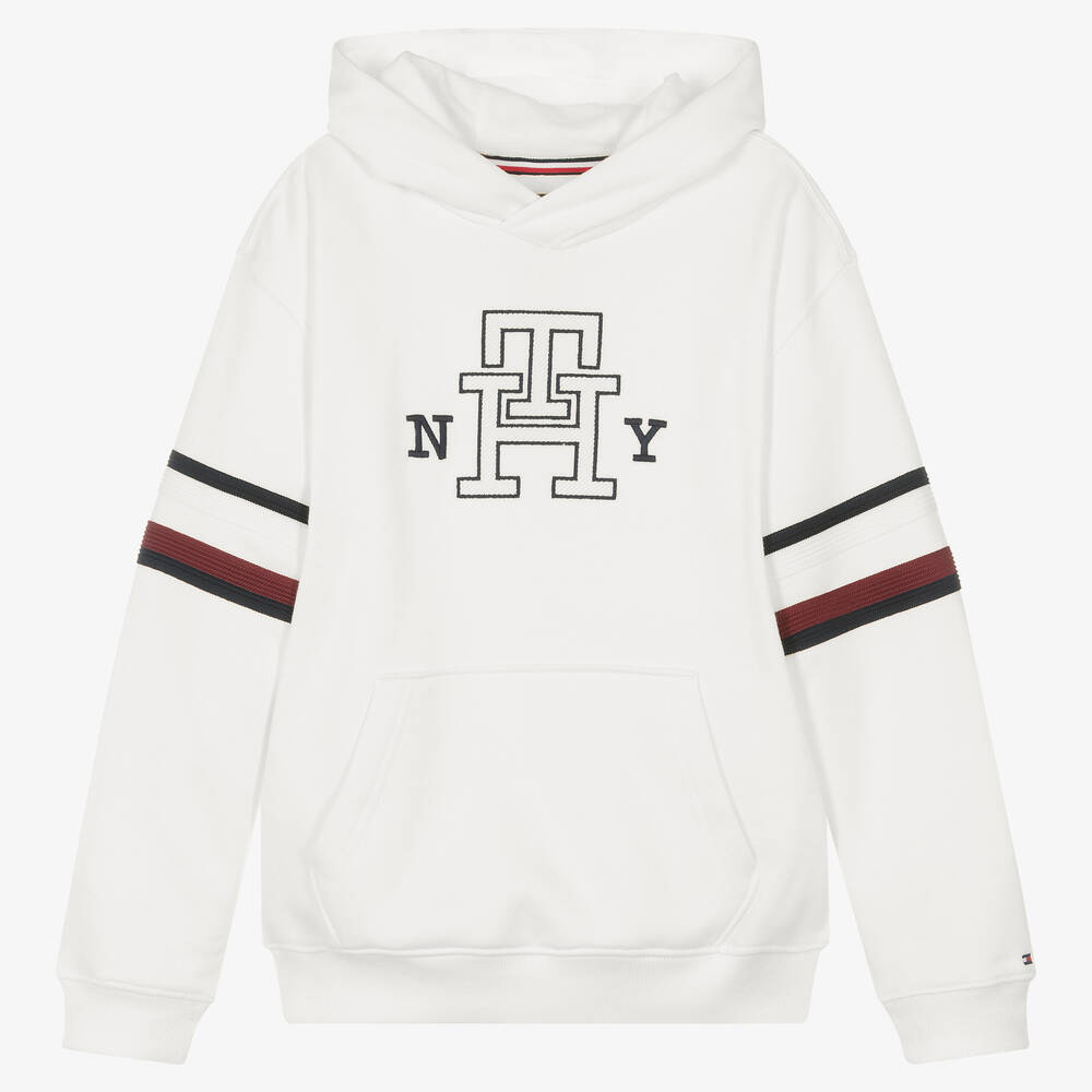 Tommy Hilfiger - Weißer Global Stripe Kapuzenpulli | Childrensalon