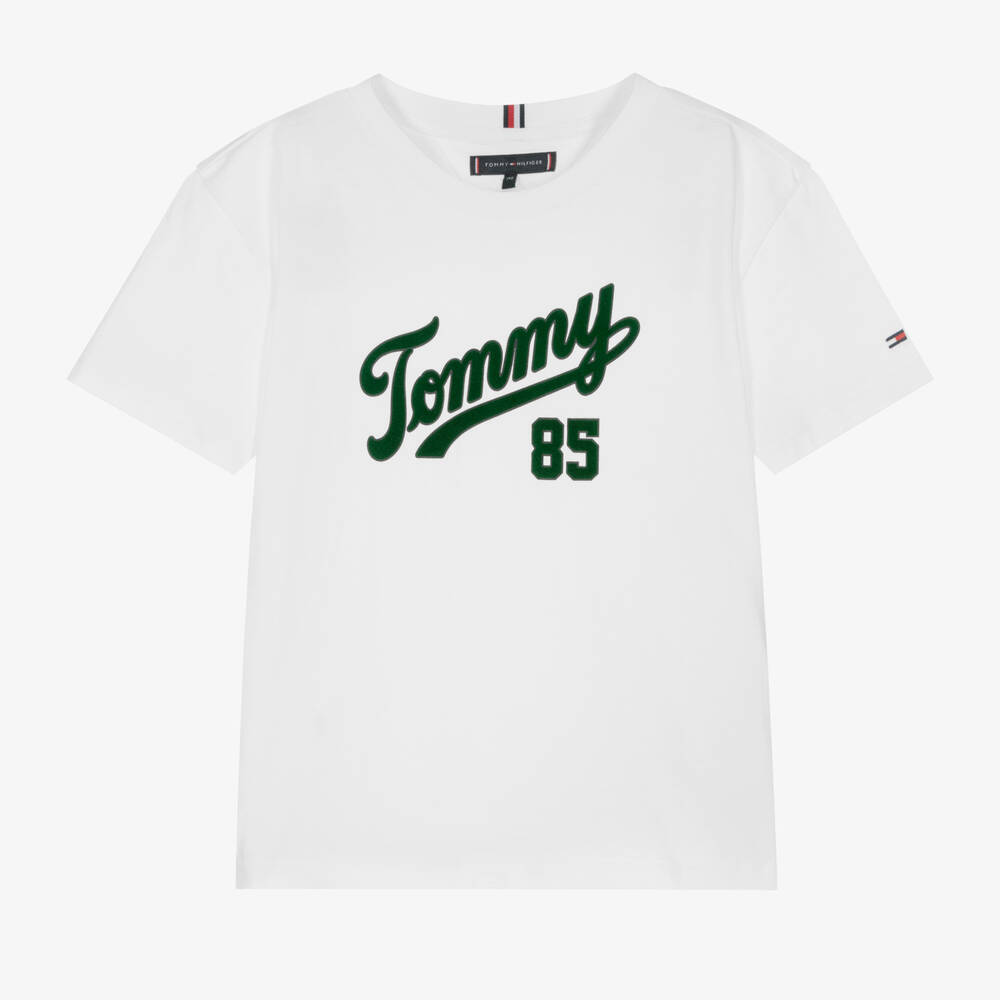 Tommy Hilfiger - تيشيرت تينز ولادي قطن لون أبيض وأخضر | Childrensalon