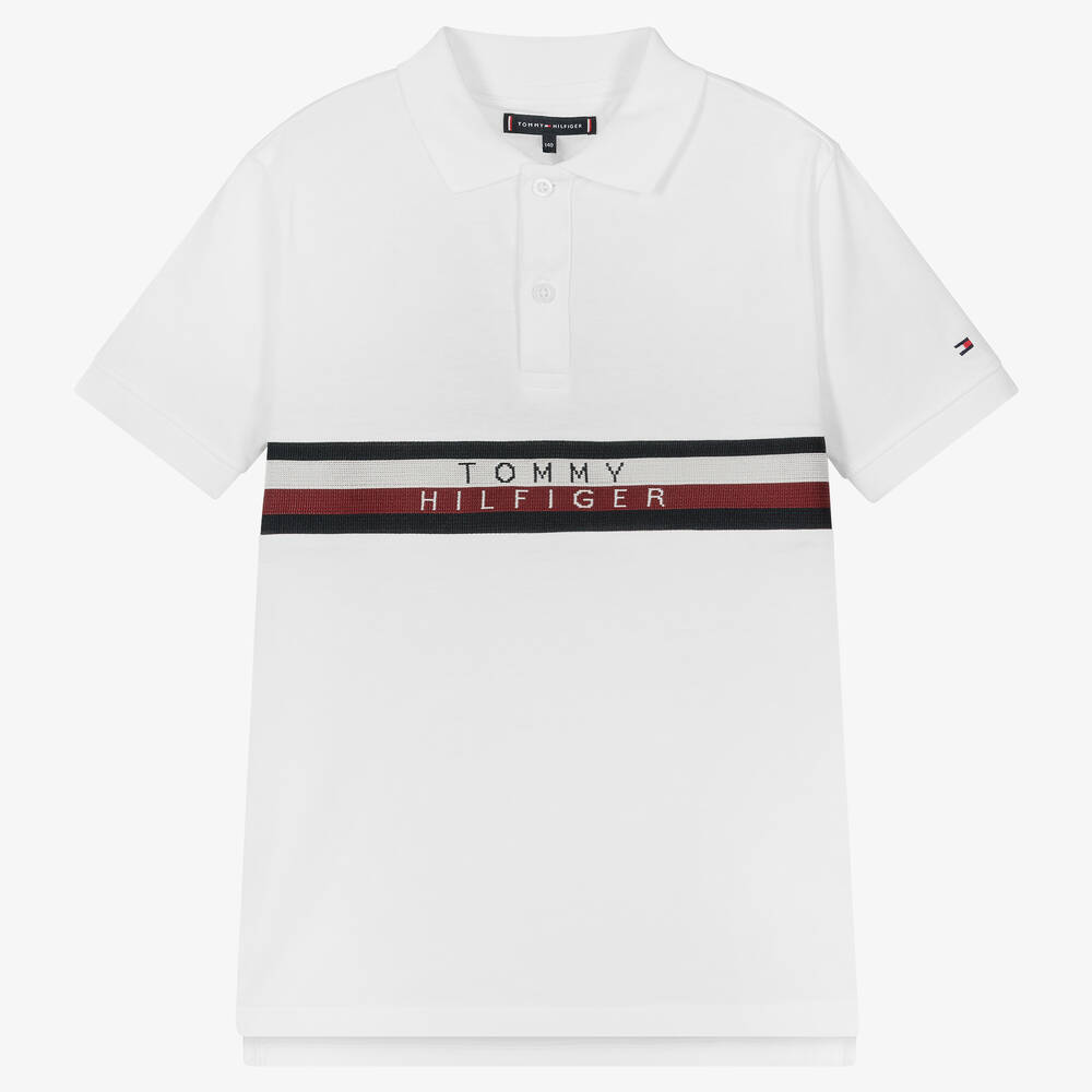 Tommy Hilfiger - Teen Boys White Jersey Logo Polo Shirt | Childrensalon