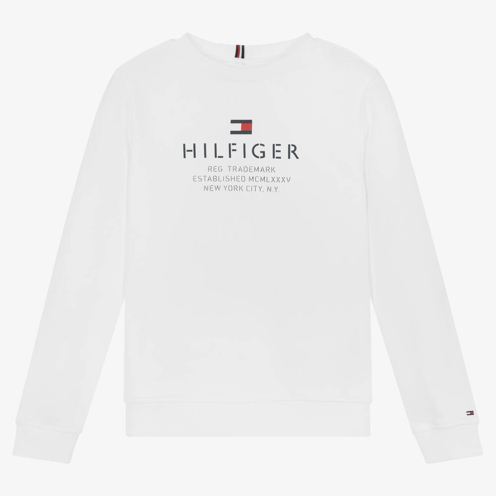 Tommy Hilfiger - سويتشيرت تينز ولادي قطن لون أبيض | Childrensalon