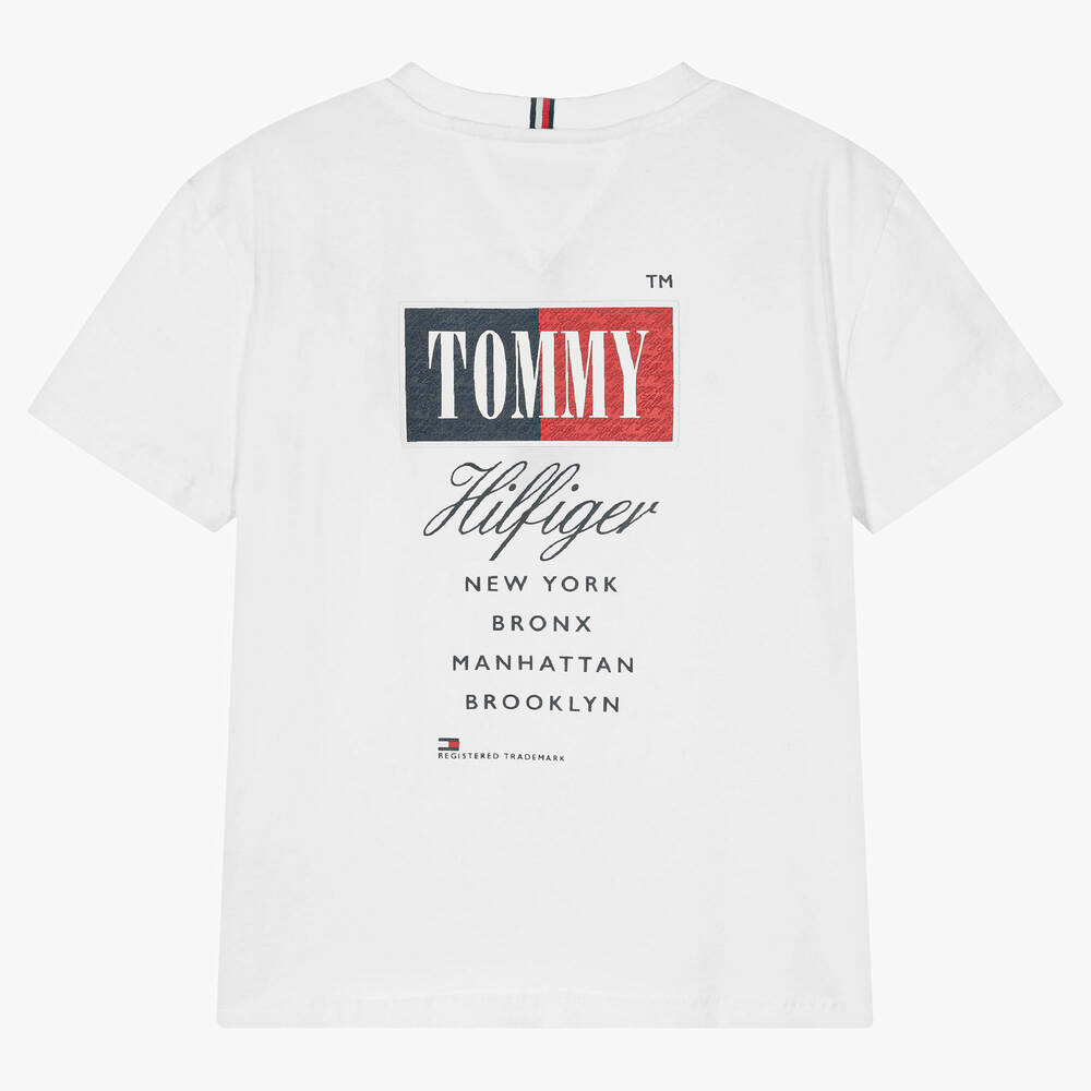 Tommy Hilfiger-تيشيرت تينز ولادي قطن جيرسي لون أبيض | Childrensalon Outlet