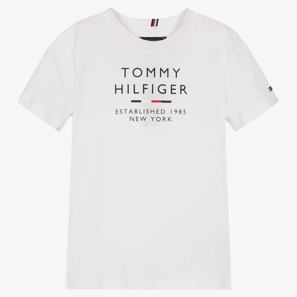 Tommy Hilfiger - تيشيرت تينز ولادي قطن لون أبيض | Childrensalon