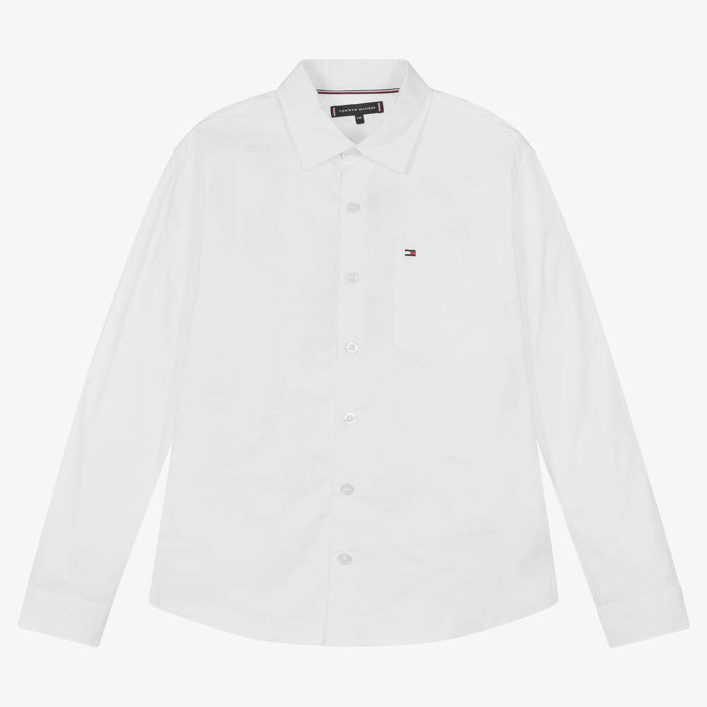 Tommy Hilfiger - Teen Boys White Monogram Cotton Shirt | Childrensalon