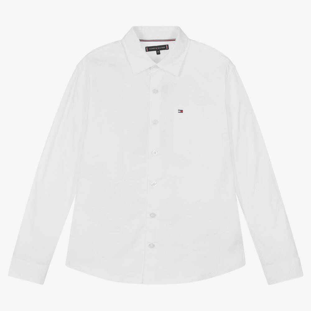 Tommy Hilfiger-Teen Boys White Monogram Cotton Shirt | Childrensalon Outlet