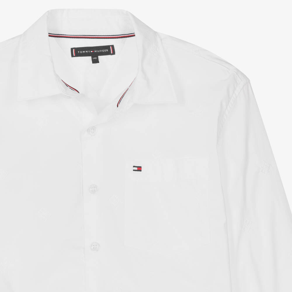 Tommy Hilfiger-قميص بطبعة مونوغرام قطن عضوي لون أبيض | Childrensalon Outlet