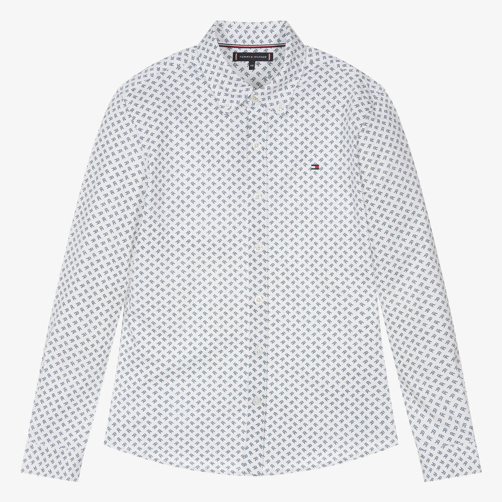 Tommy Hilfiger-Teen Boys White Monogram Cotton Shirt | Childrensalon Outlet