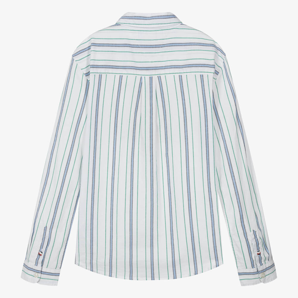 Tommy Hilfiger-Teen Boys White Striped Cotton Shirt | Childrensalon Outlet