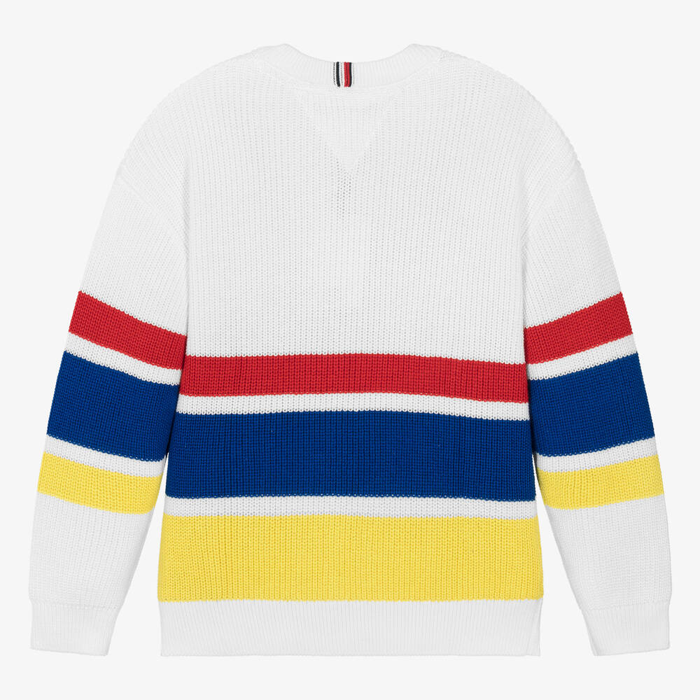 Tommy Hilfiger Teen Boys White Striped Cotton Sweater