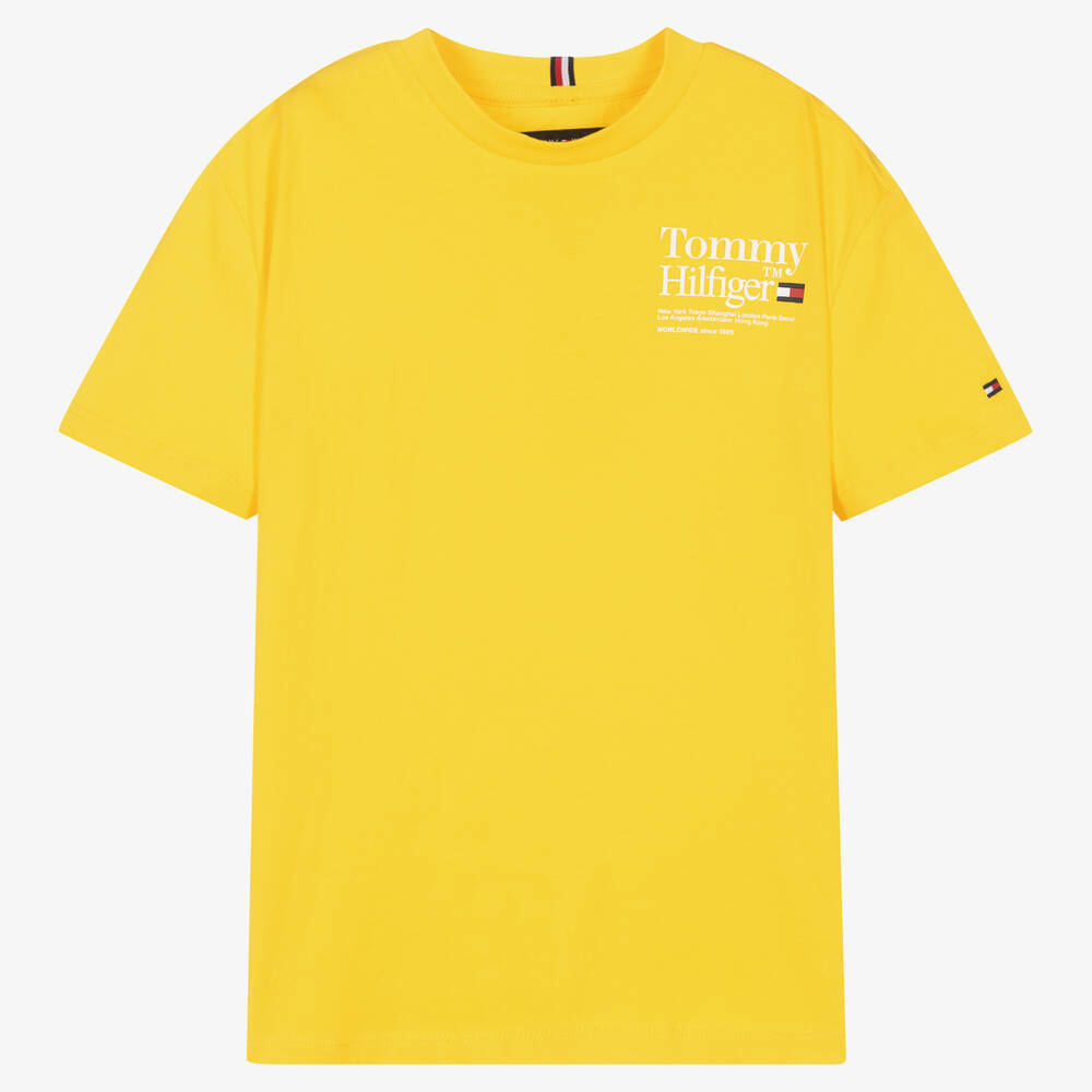 Tommy Hilfiger - تيشيرت تينز ولادي قطن لون أصفر | Childrensalon