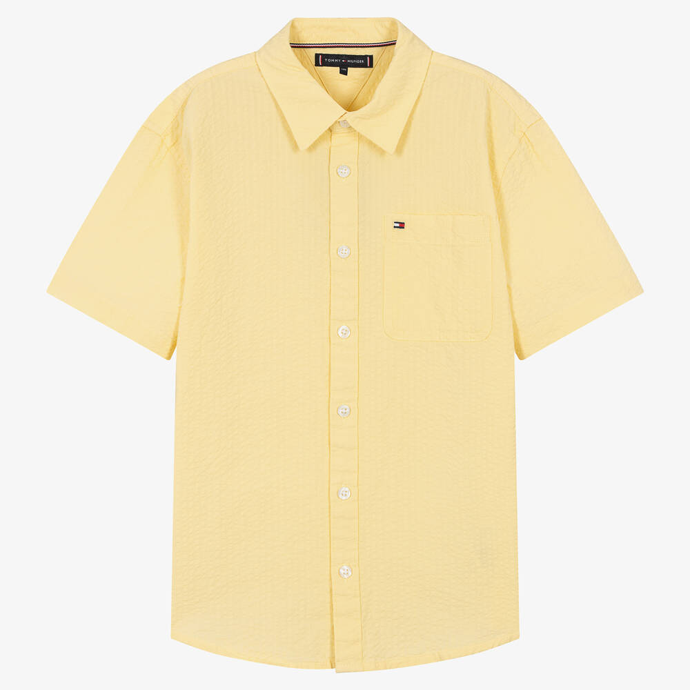 Tommy Hilfiger - قميص تينز ولادي قطن سيرسوكر لون أصفر | Childrensalon