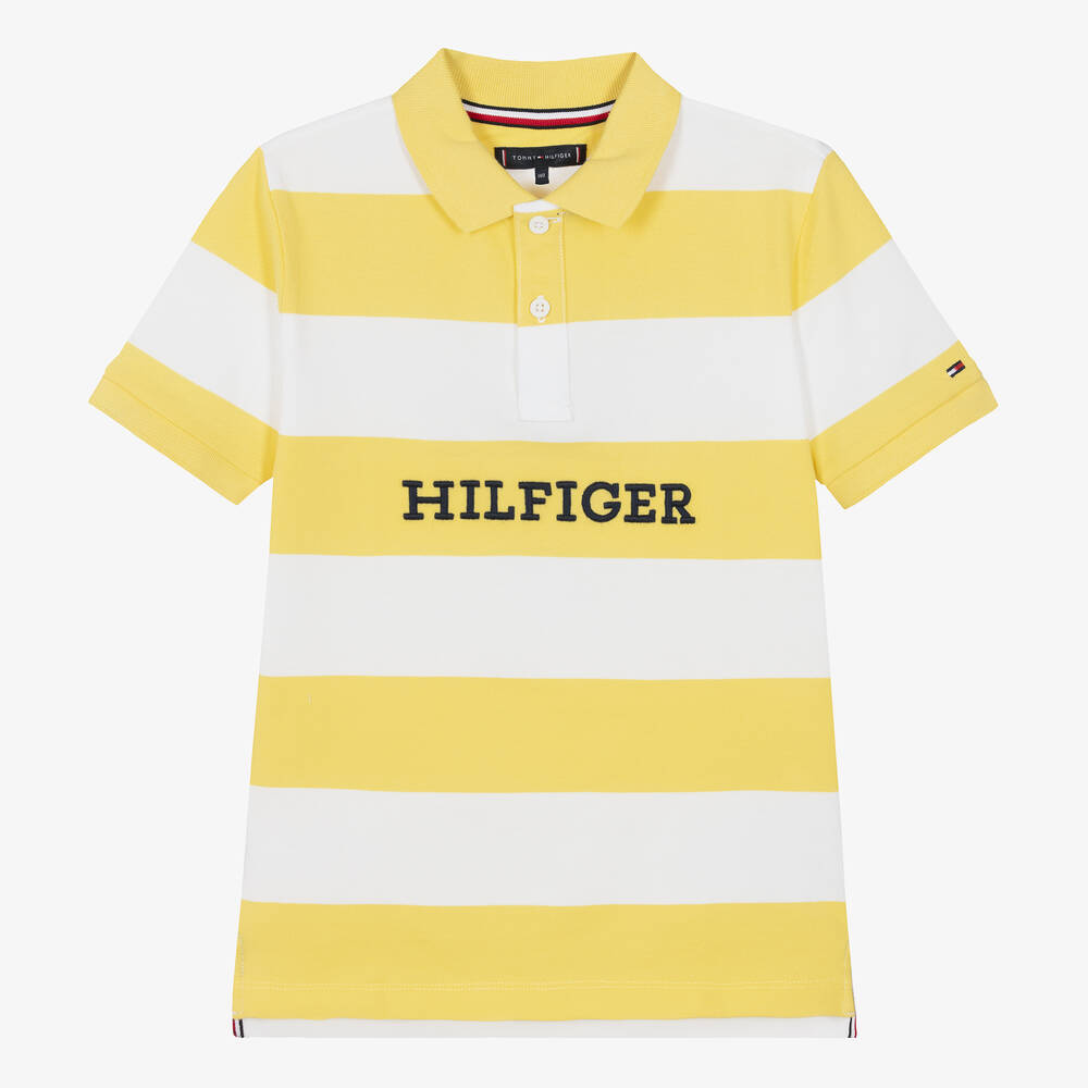 Tommy Hilfiger-Teen Boys Yellow Cotton Striped Polo Shirt | Childrensalon Outlet