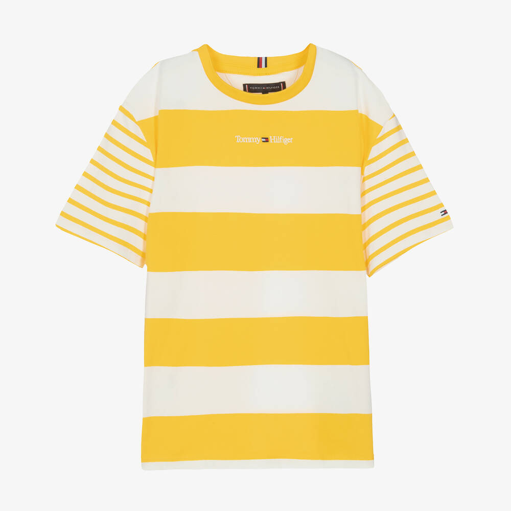 Tommy Hilfiger - T-shirt jaune rayé en coton ado | Childrensalon