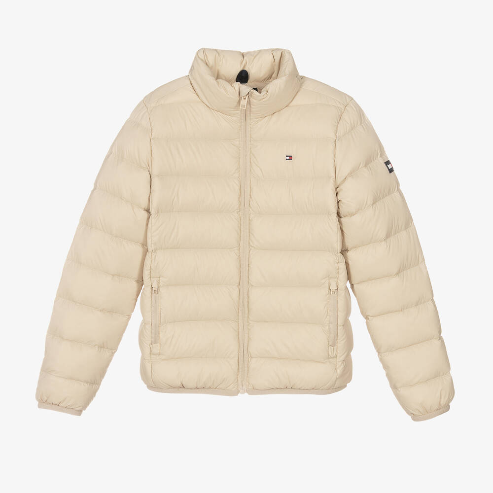 Tommy Hilfiger, Girls Global Stripe Puffer Jacket, Beige Aci