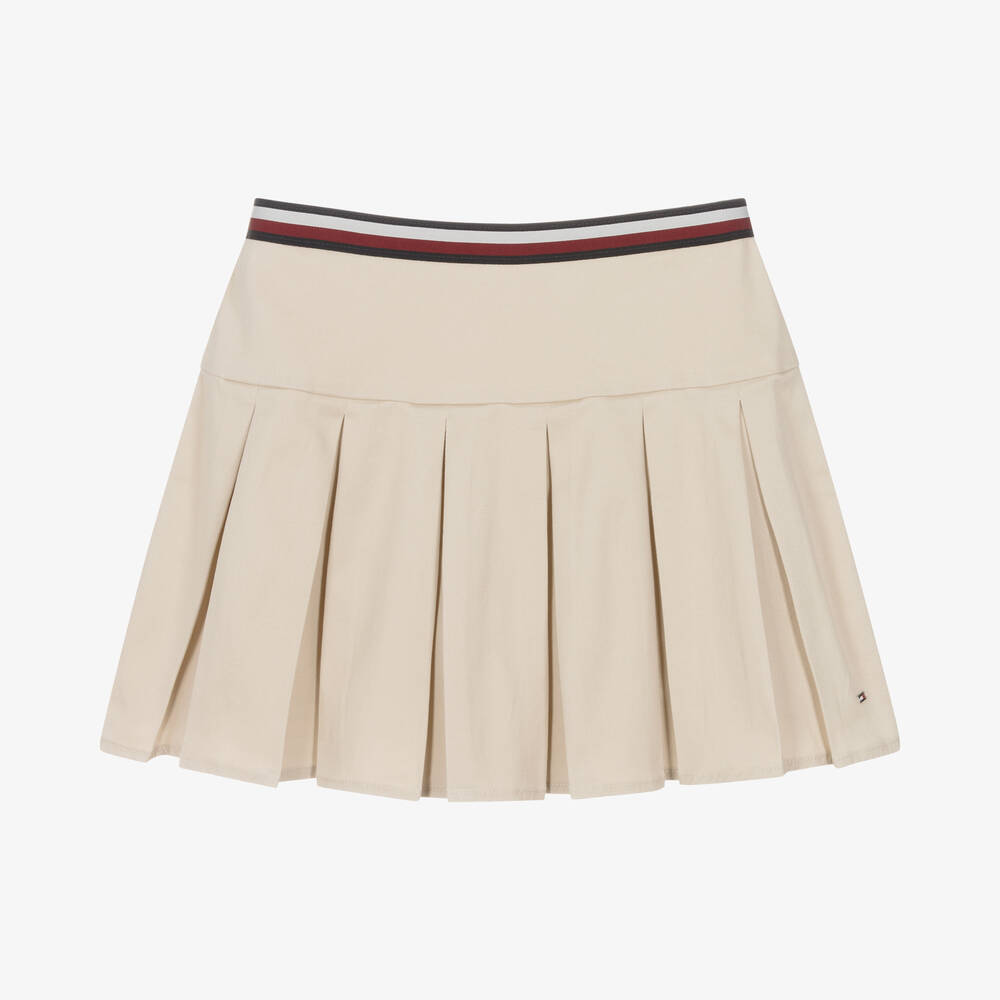 Tommy Hilfiger - Teen Girls Beige Pleated Cotton Skirt | Childrensalon