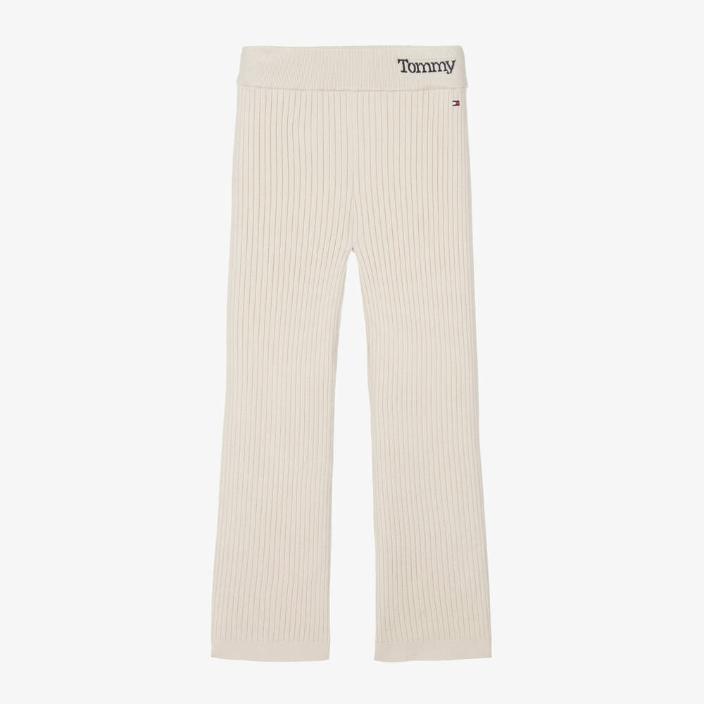 Teen Girls Beige Ribbed Logo Trousers