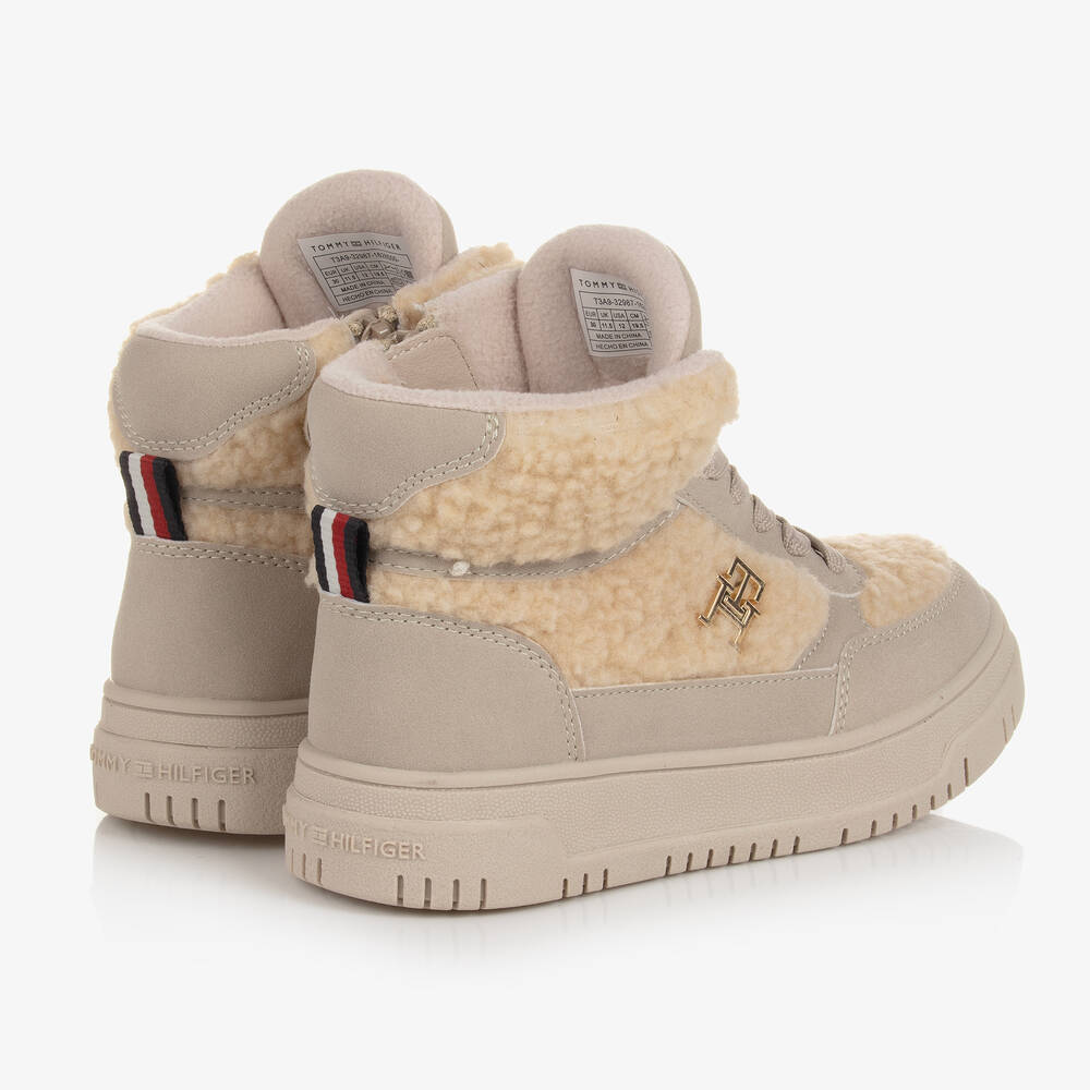 Tommy Hilfiger-Teen Girls Beige Sherpa Monogram Trainers | Childrensalon Outlet