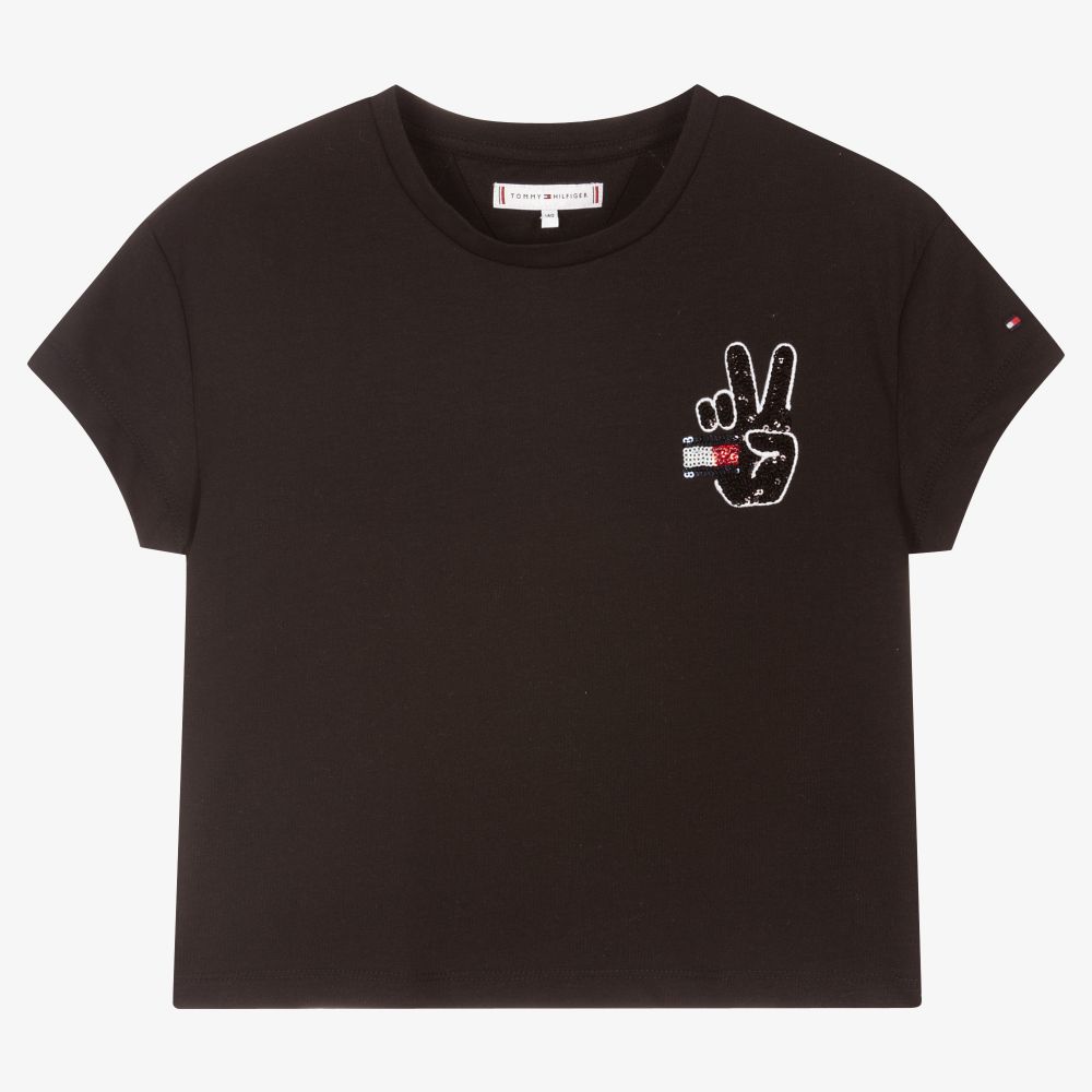 Tommy Hilfiger - Черная укороченная футболка для девочек-подростков | Childrensalon