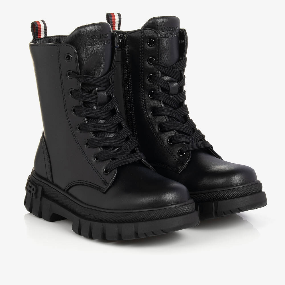 Tommy Hilfiger - Bottines noires en simili cuir Ado | Childrensalon