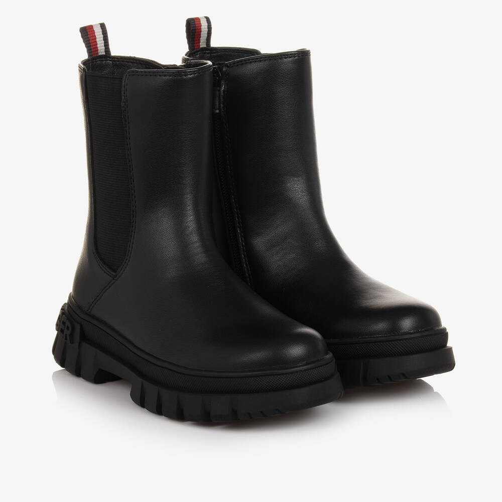 Tommy Hilfiger-Teen Girls Black Faux Leather Chelsea Boots | Childrensalon Outlet