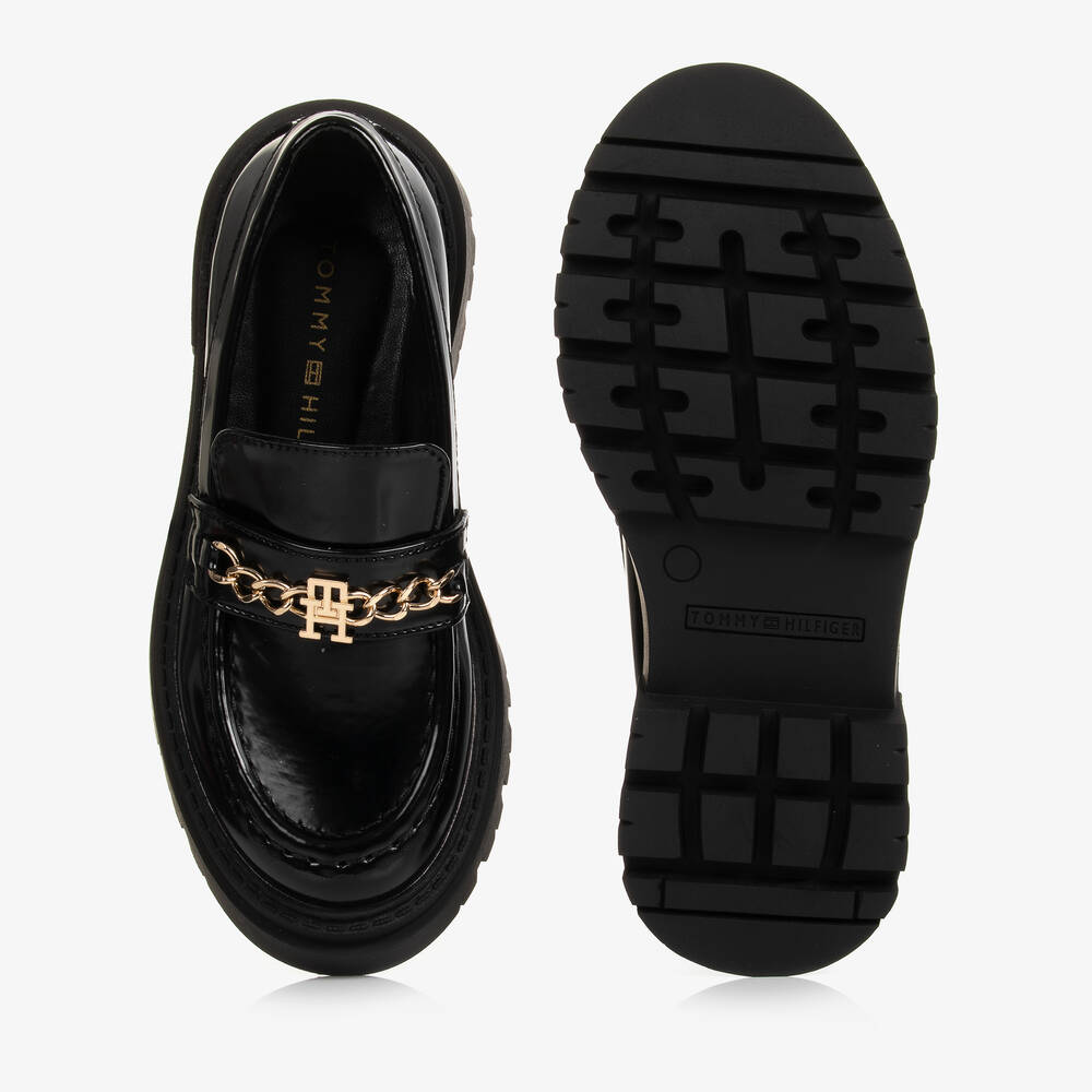 Tommy Hilfiger-Teen Girls Black Faux Leather Loafers | Childrensalon Outlet
