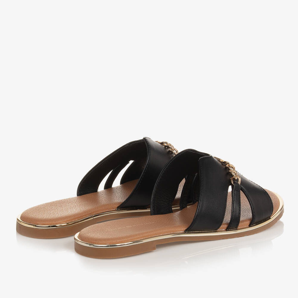 Tommy Hilfiger-Teen Girls Black TH Monogram Sliders | Childrensalon Outlet