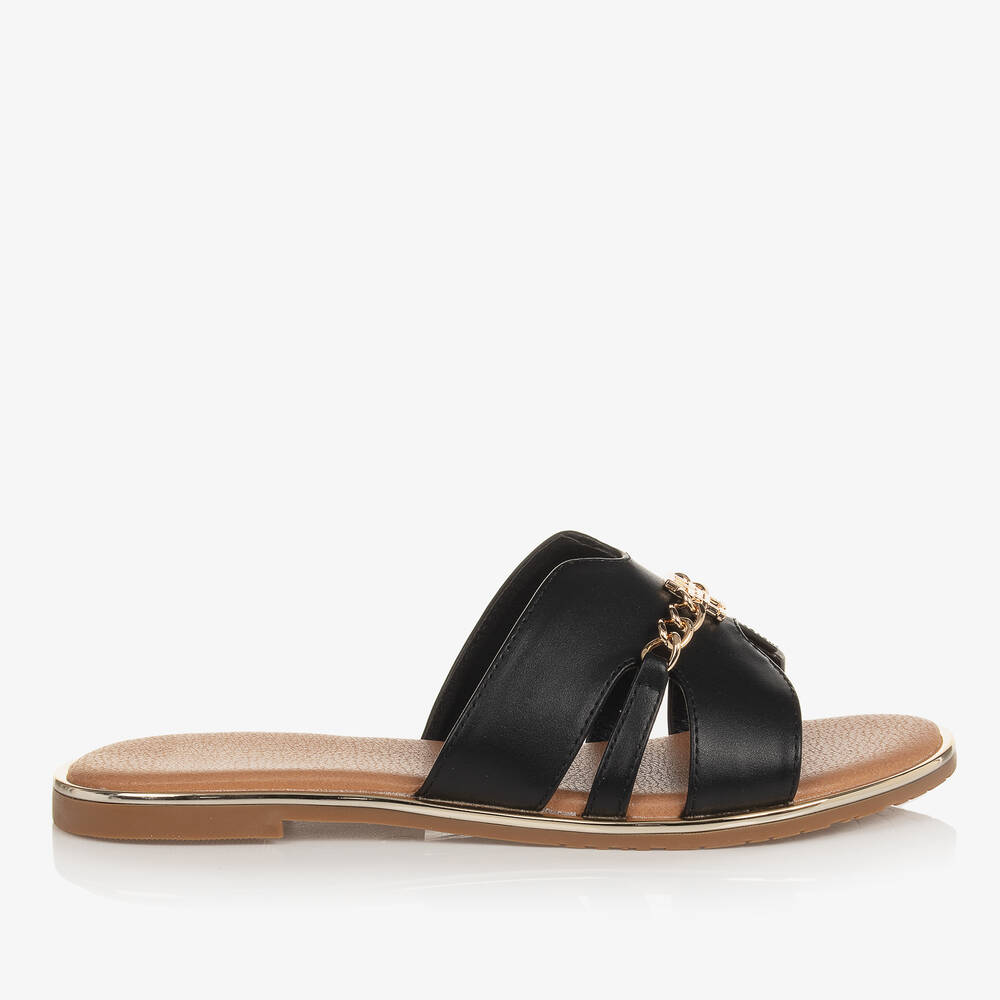 Tommy Hilfiger-Teen Girls Black TH Monogram Sliders | Childrensalon Outlet